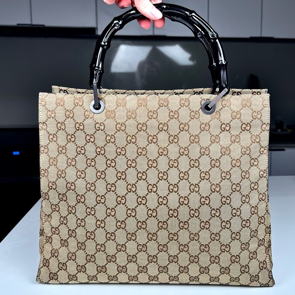 Gucci GG Monogram Canvas Bamboo Hand Bag - Picture 3 of 12